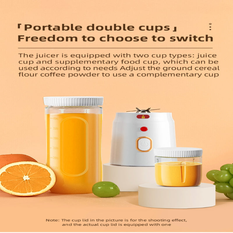 Portable USB Rechargeable Juicer with Dual Cups Compact Lightweight for Fresh Juice on-the-go Perfect for Travel and Gym