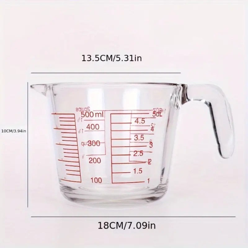 500ml Heat-Resistant Glass Measuring Cup with Precise Scale and Ergonomic Microwave-Safe Handle for Baking and Cooking