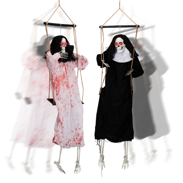 Outdoor Halloween Decorations - 2 Packs Hanging Ghosts Decor with Light-Up Eyes & Scary Scream, 3ft Grim Reaper Swinging Ghost