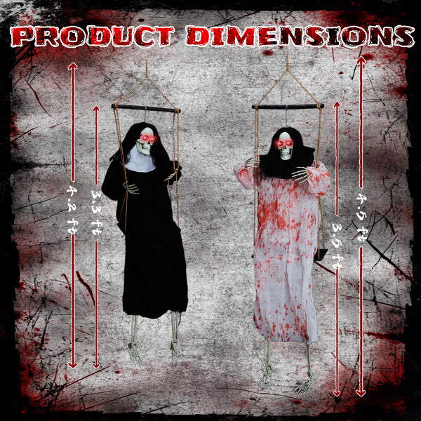 Outdoor Halloween Decorations - 2 Packs Hanging Ghosts Decor with Light-Up Eyes & Scary Scream, 3ft Grim Reaper Swinging Ghost