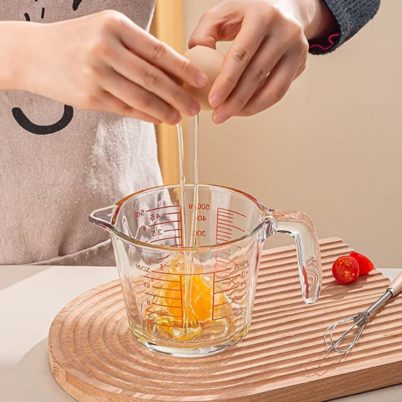 500ml Heat-Resistant Glass Measuring Cup with Precise Scale and Ergonomic Microwave-Safe Handle for Baking and Cooking