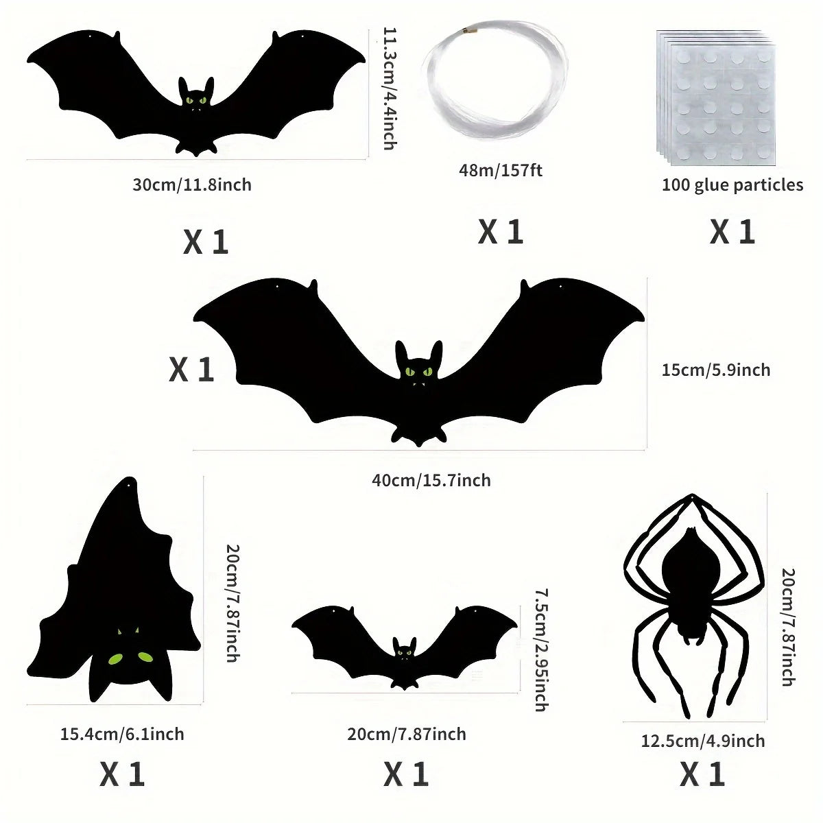 7-Piece Halloween Decoration Set - Ghost Bat and Glowing Eye Giant Spider - Party Yard! Holiday Horror Wall Pendant