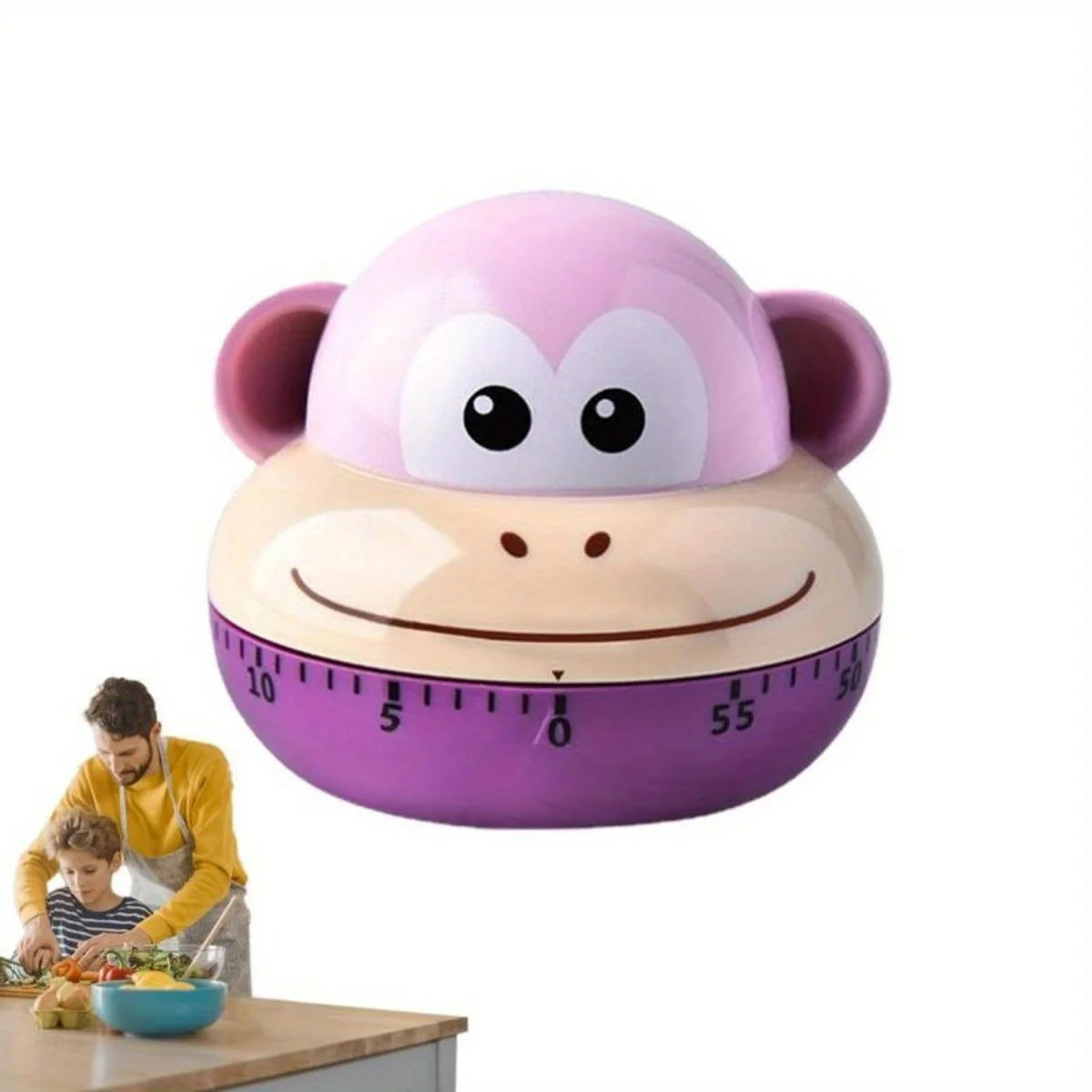 1pc Cute Lion & Cat Kitchen Timer – 60-Mechanical Countdown, No Batteries, Loud Alarm – Fun Animal Design for Cooking