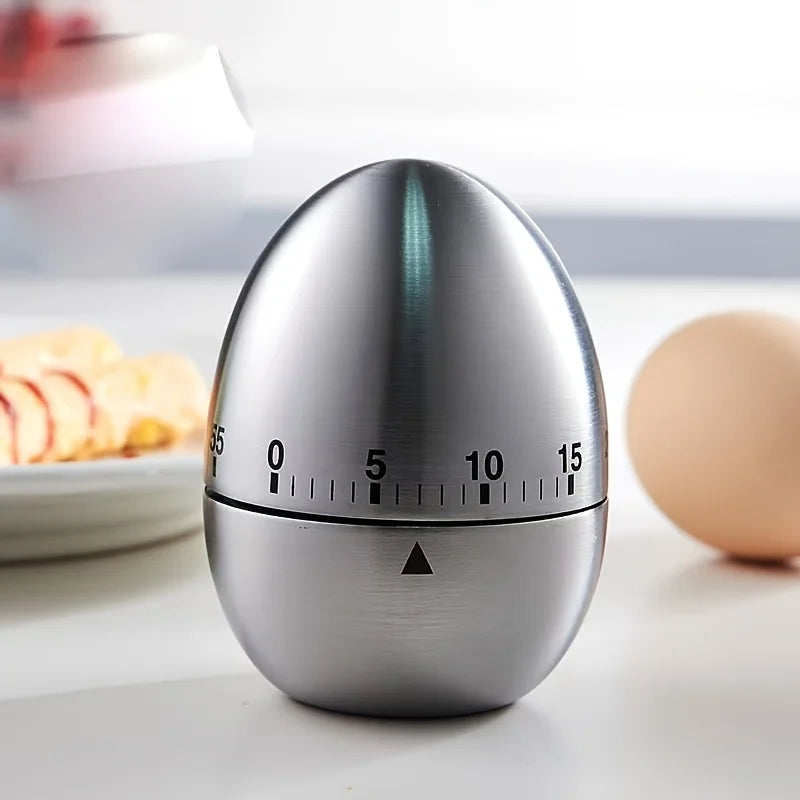 1pc Egg-Shaped Mechanical Kitchen Timer, 60-Minute Countdown, Metal, No Electricity, Ideal for Baking, Cooking, Student Use.
