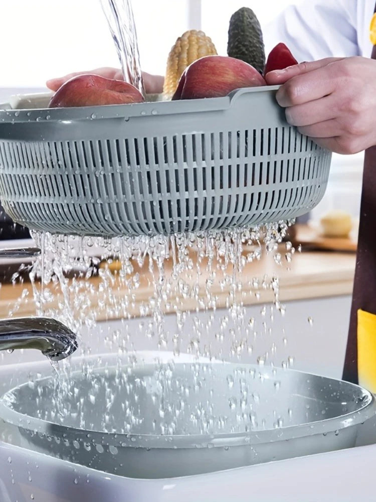 Home kitchen vegetable & rice washing basin, double-layer cleaning, multi-functional, easy-to-clean for fruits, veggies