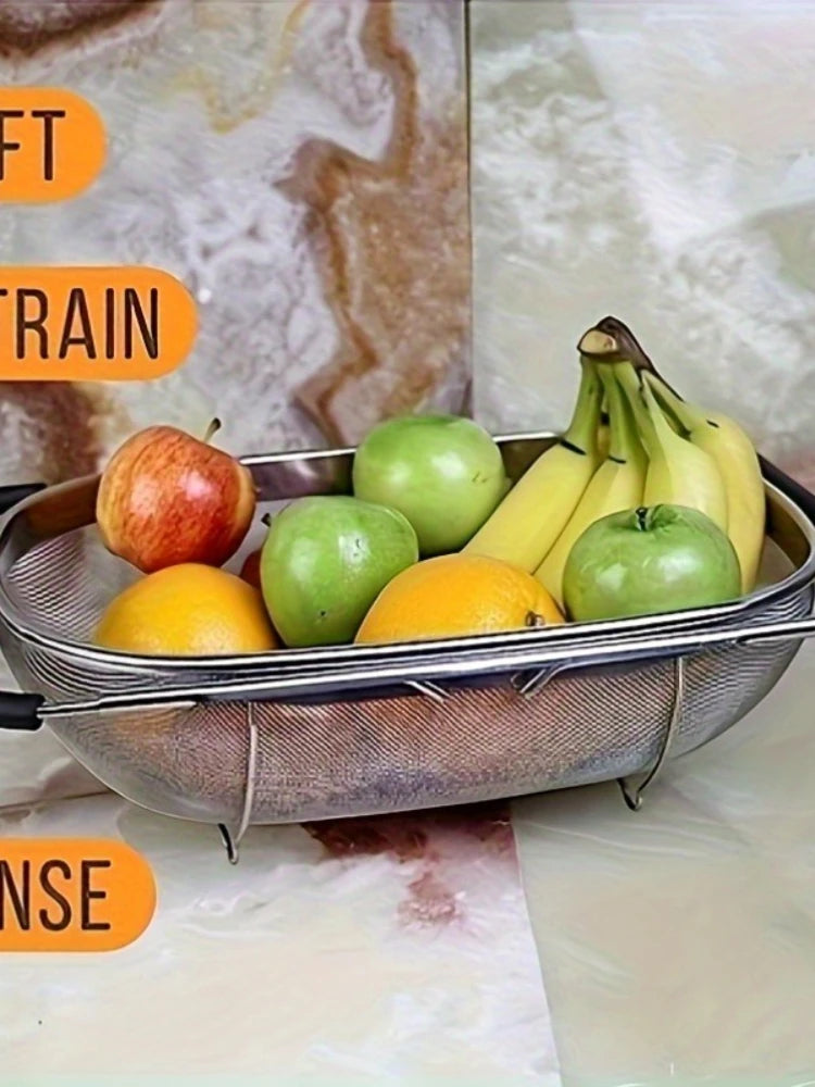 1pcs expandable stainless steel strainer with fine sieve & drain basket, perfect for vegetables & kitchen accessories