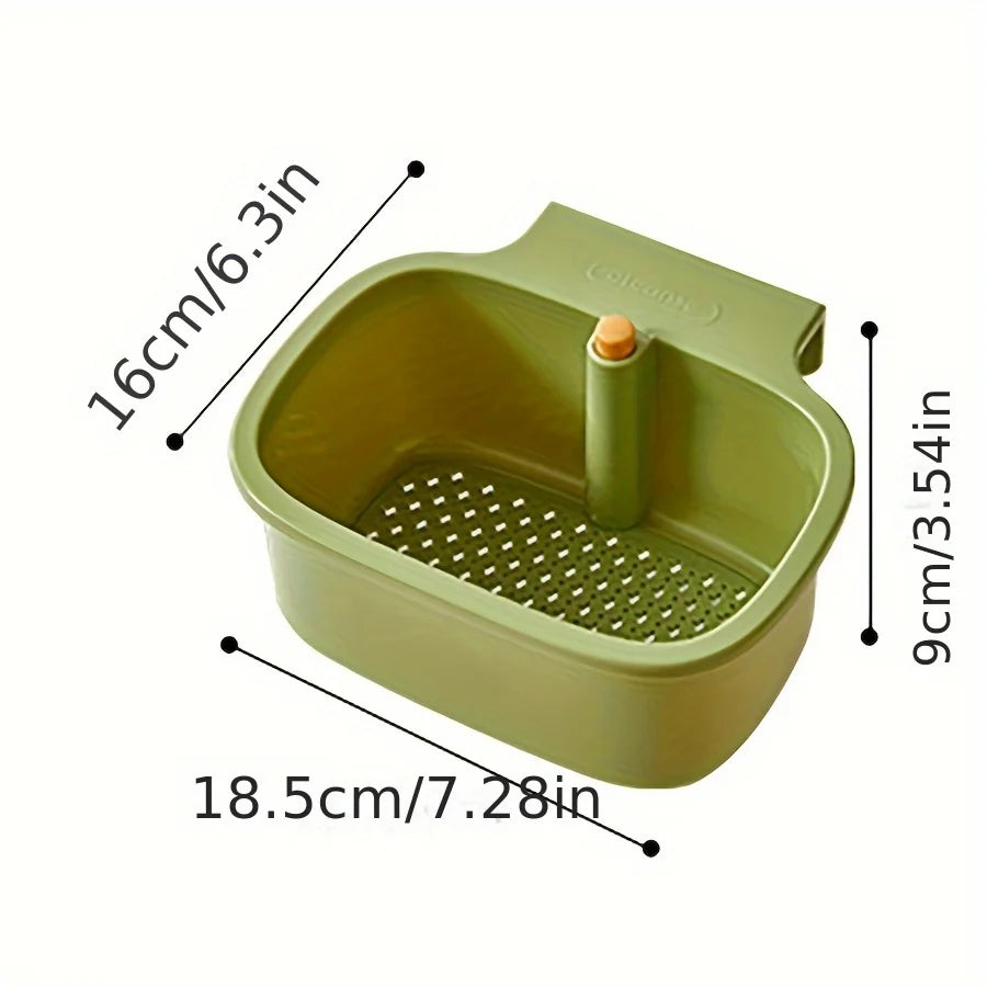 Square one-button faucet drain basket, durable plastic kitchen sink filter, high-efficiency drain hole, space-saving vegetable