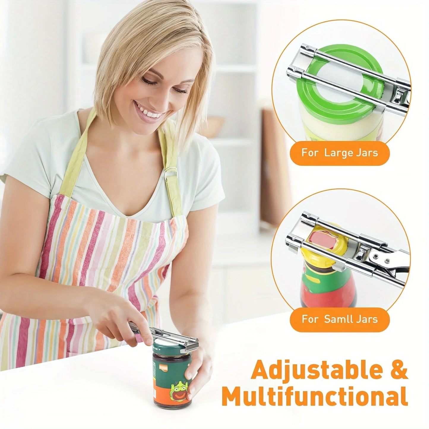 Adjustable Multi-Function Stainless Steel Can Opener, Non-Slip Portable Design for Bottle Caps and Jars