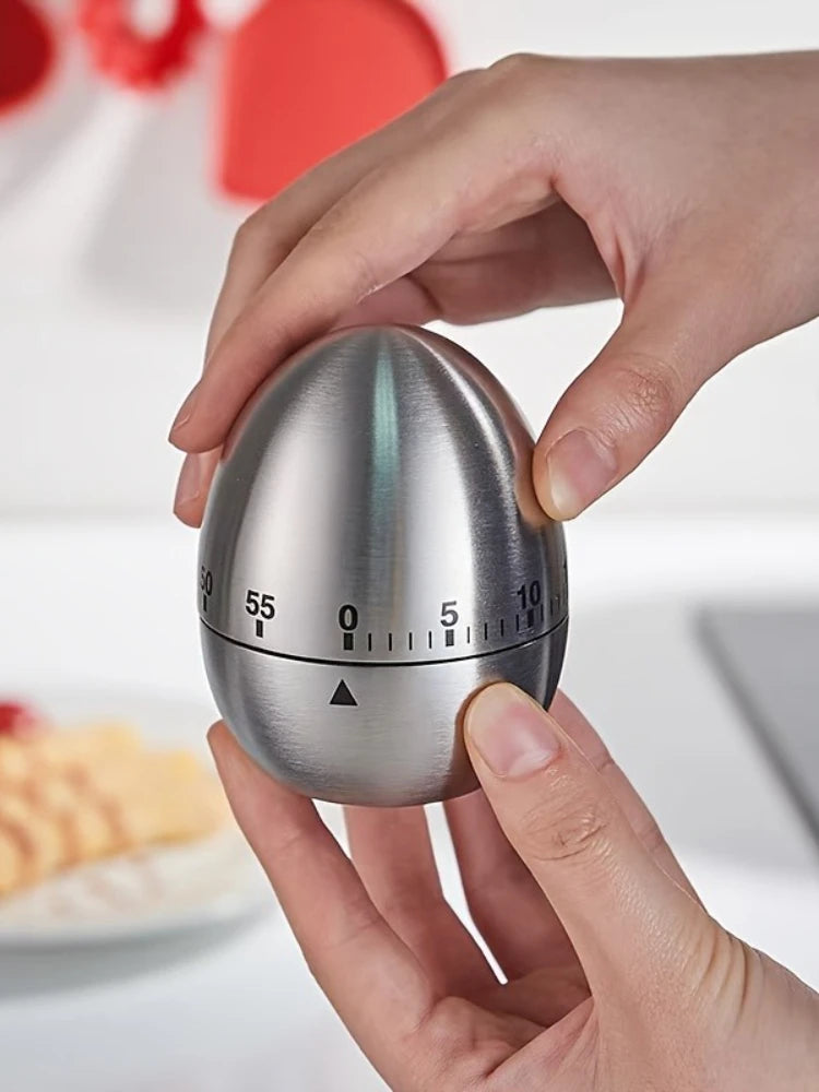 1pc Egg-Shaped Mechanical Kitchen Timer, 60-Minute Countdown, Metal, No Electricity, Ideal for Baking, Cooking, Student Use.
