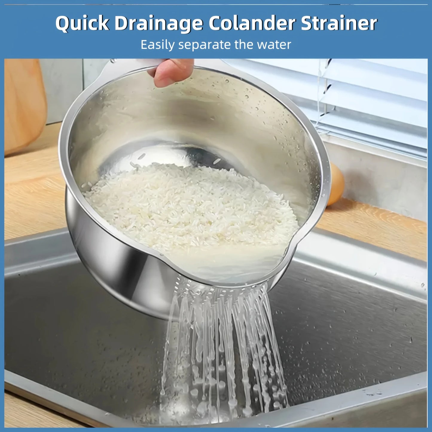 Stainless steel rice washing bowl, multi-function filter and kitchen filter for washing rice, vegetables and fruits