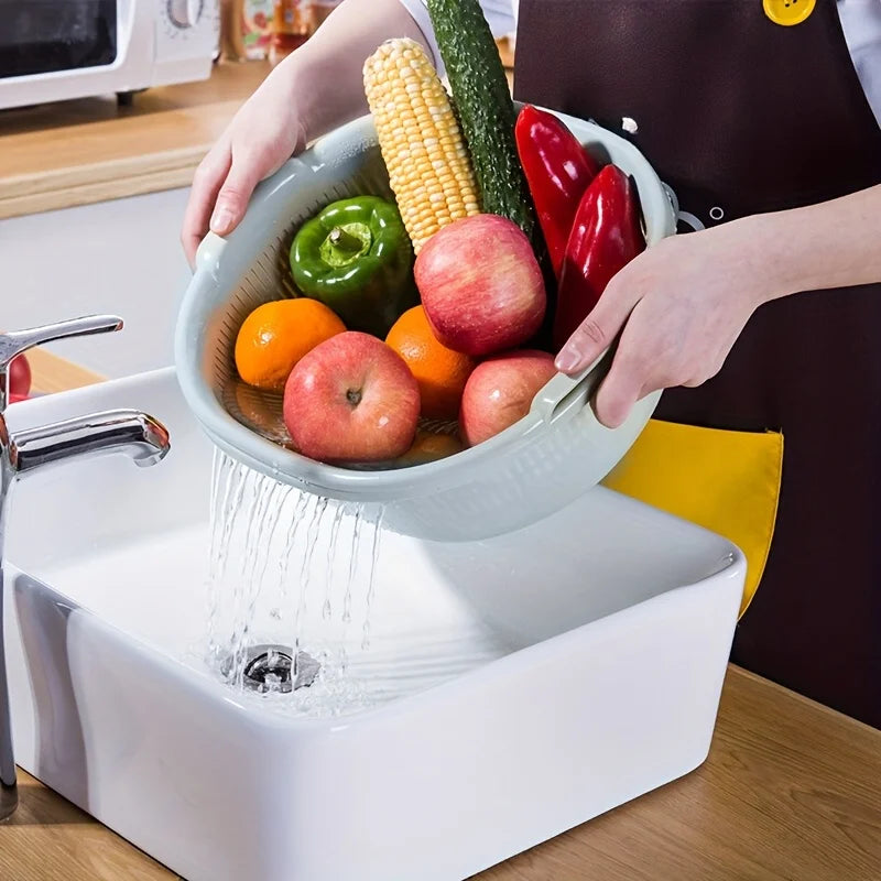 Home kitchen vegetable & rice washing basin, double-layer cleaning, multi-functional, easy-to-clean for fruits, veggies