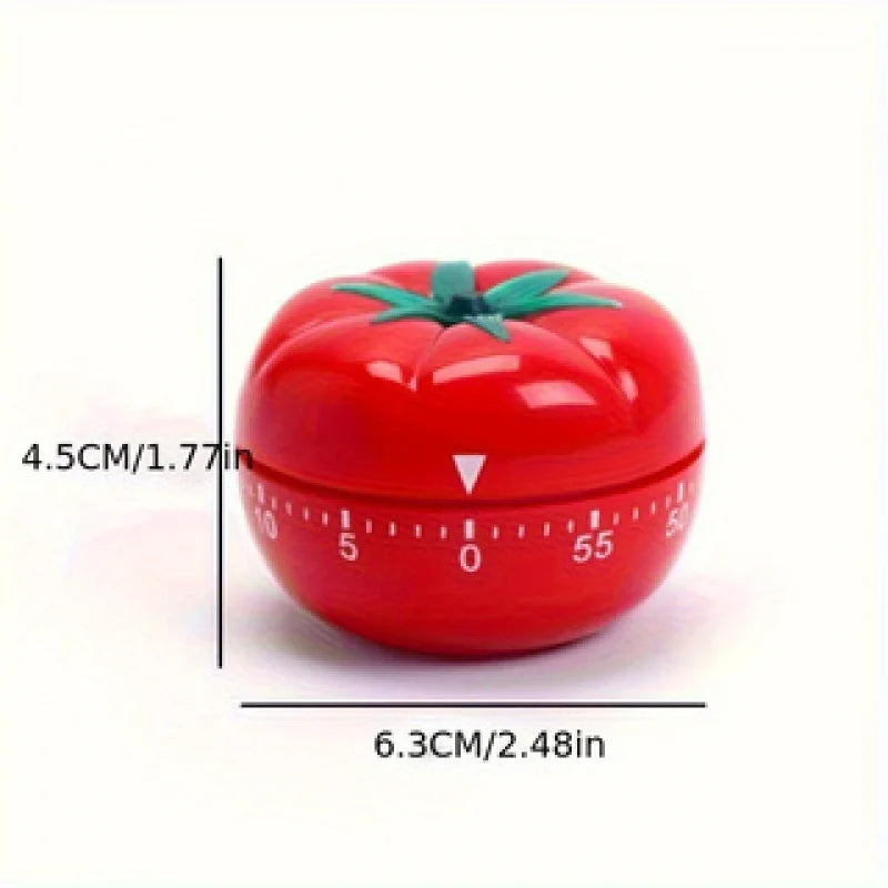 60-Minute Tomato-Shaped Kitchen Timer, Durable Plastic, Manual Countdown, Bright Red Design for Cooking and Baking.