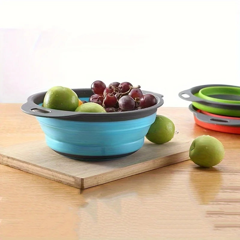2 foldable colander sets, round silicone filter, kitchen sink filter & vegetable/fruit washing basket, perfect for draining