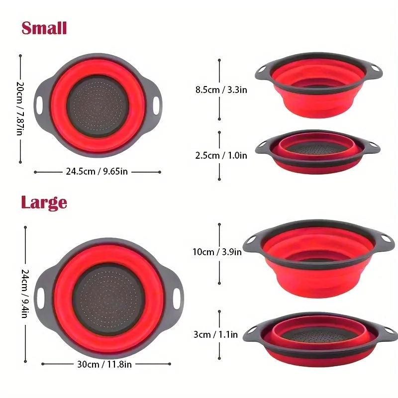 2 foldable colander sets, round silicone filter, kitchen sink filter & vegetable/fruit washing basket, perfect for draining