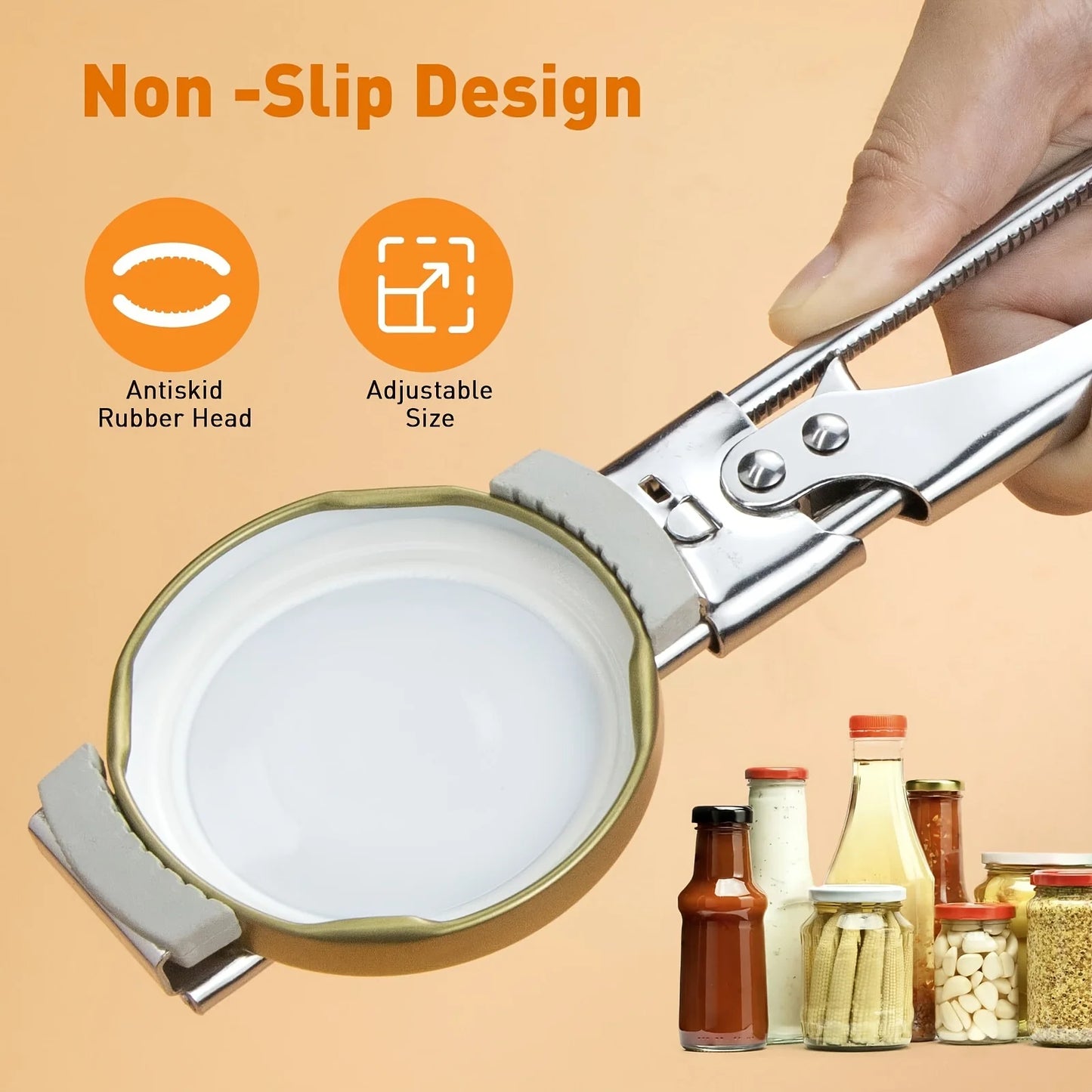 Adjustable Multi-Function Stainless Steel Can Opener, Non-Slip Portable Design for Bottle Caps and Jars