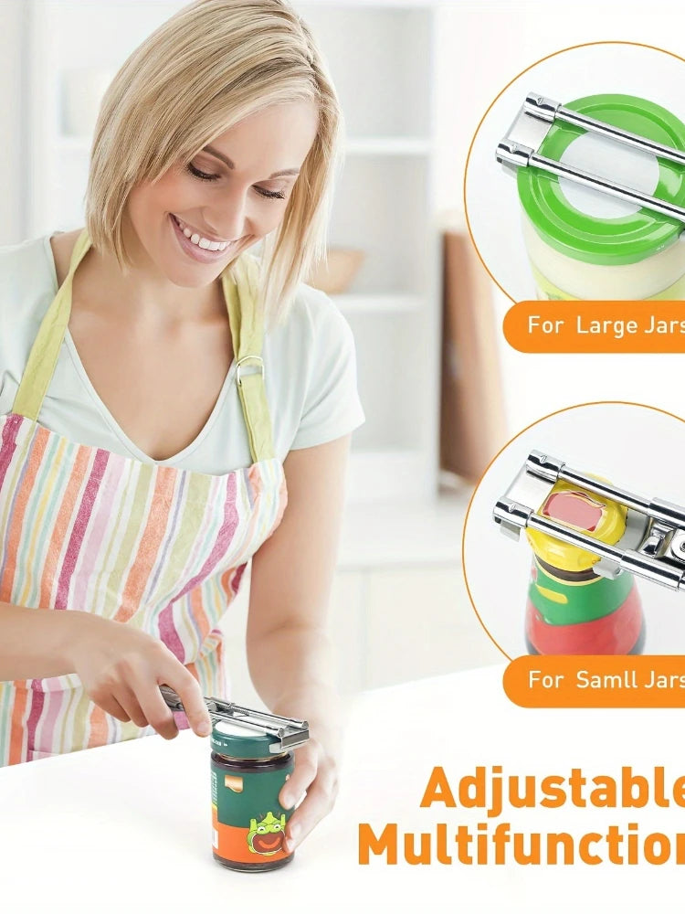 Adjustable Multi-Function Stainless Steel Can Opener, Non-Slip Portable Design for Bottle Caps and Jars