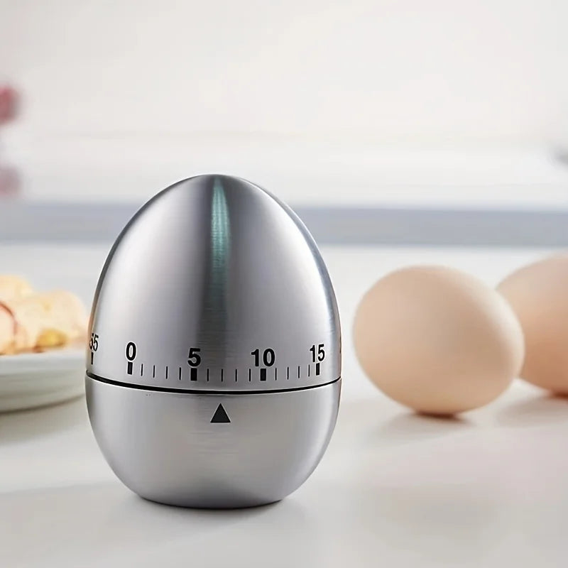 1pc Egg-Shaped Mechanical Kitchen Timer, 60-Minute Countdown, Metal, No Electricity, Ideal for Baking, Cooking, Student Use.