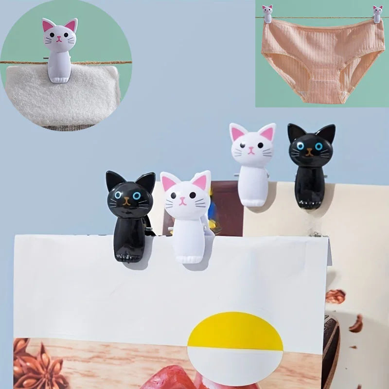 4pcs Cat-Shaped Bag Clips, Airtight Food Seal, Durable Plastic Snack Clamps, Cute Black/White Tabby Design, Decorative Kitchen