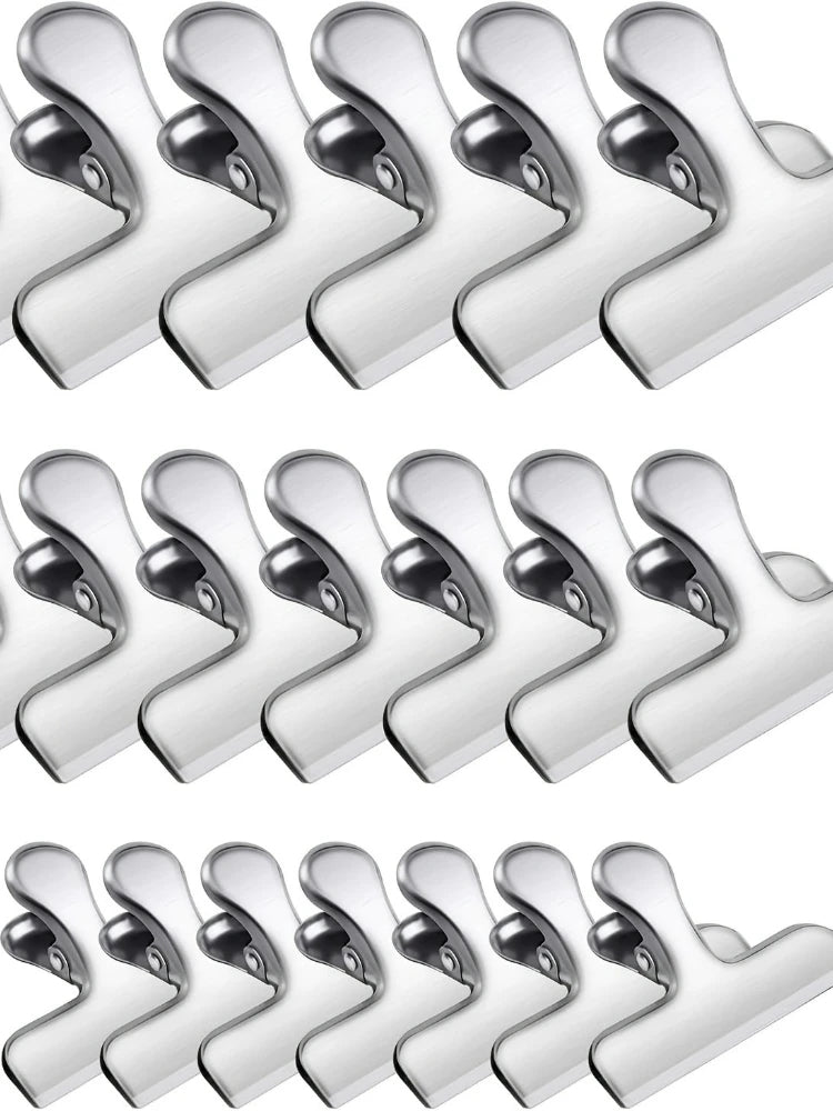 20pcs Silver Chip Clips - Strong Hold for Chips, Snack Bags, Fridge & Whiteboard | Kitchen & Office Organization, Food Bag Clips