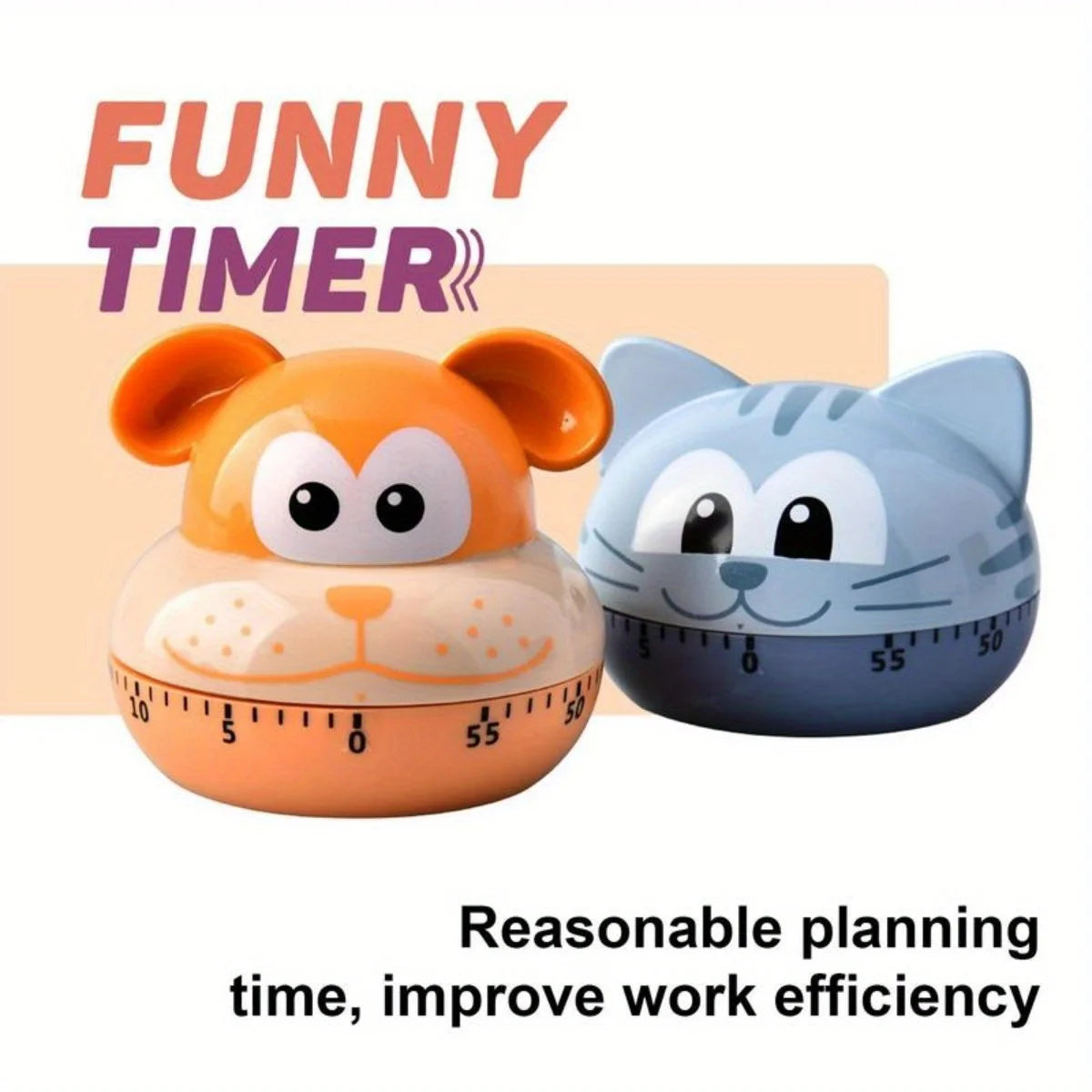 1pc Cute Lion & Cat Kitchen Timer – 60-Mechanical Countdown, No Batteries, Loud Alarm – Fun Animal Design for Cooking