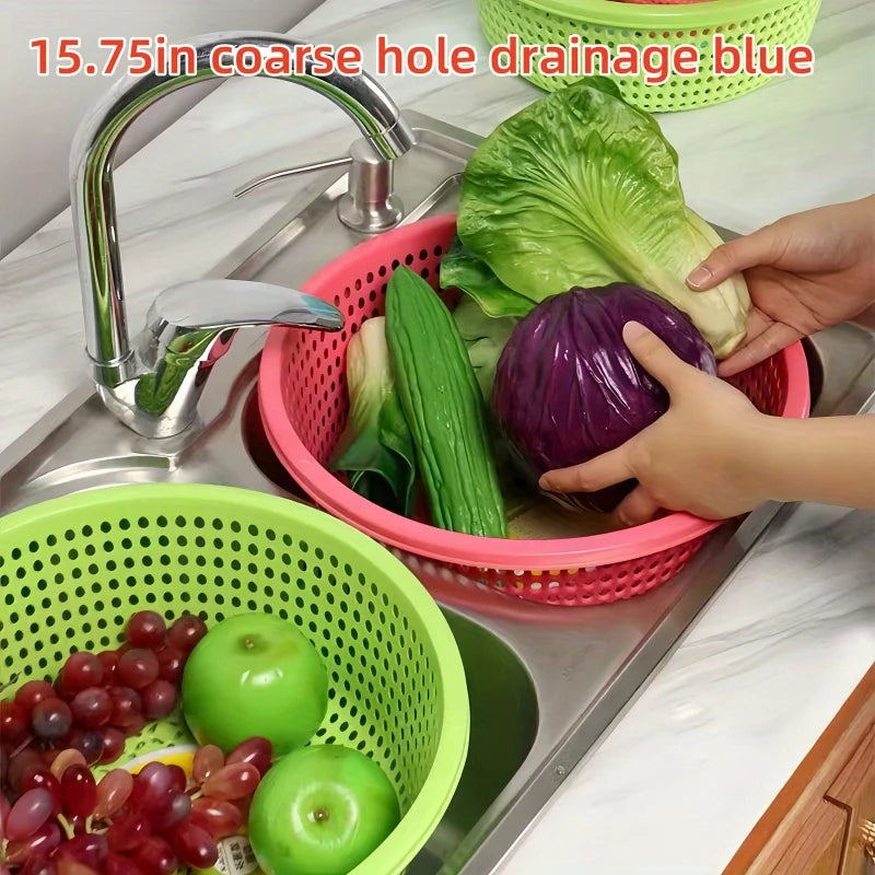 1 multi-color plastic kitchen washing basket, thickened, durable PP material, multiple colors, ideal for washing fruits