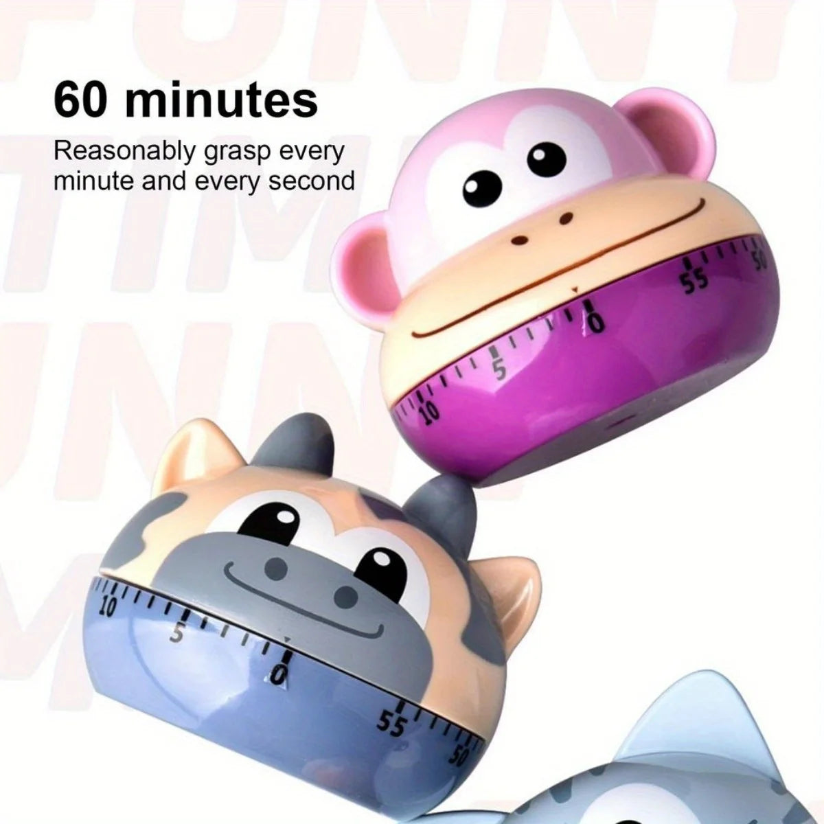 1pc Cute Lion & Cat Kitchen Timer – 60-Mechanical Countdown, No Batteries, Loud Alarm – Fun Animal Design for Cooking
