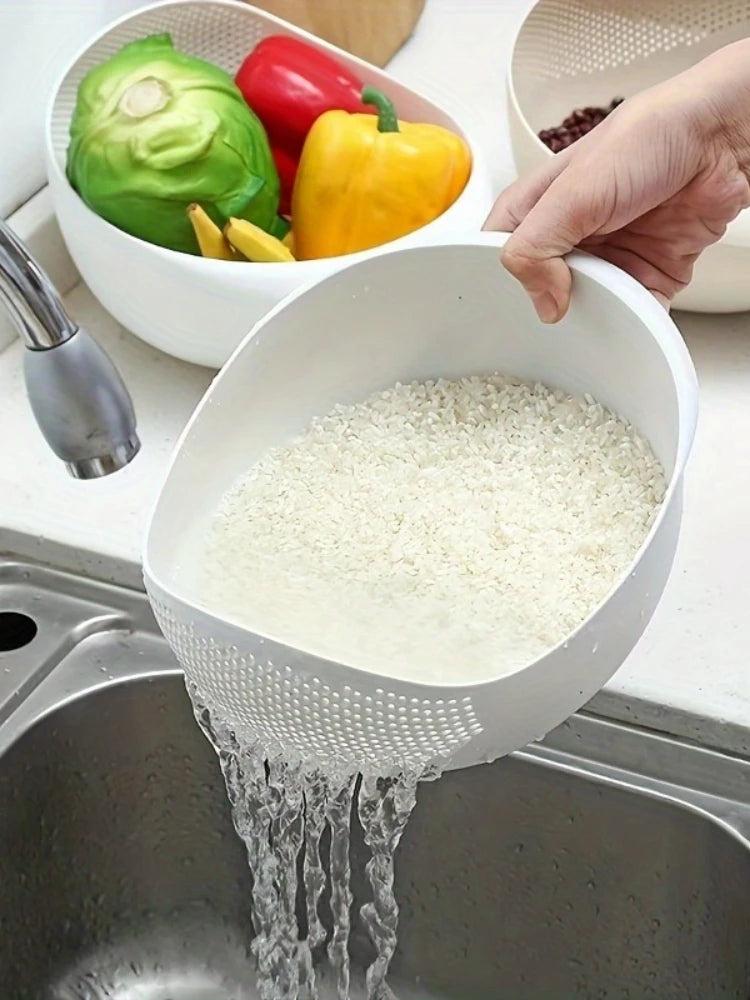 1 Pack Modern Plastic Kitchen Filter Basket Multipurpose Food Draining Basket Vegetable Fruit Rice Grain Washing Basket