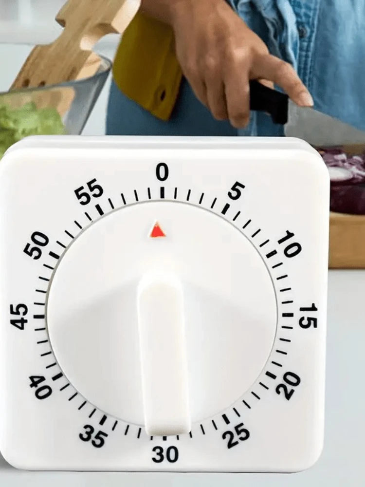 Mechanical Kitchen Timer, No Battery, Retro Countdown with Red Hands, Durable ABS, Compact for Cooking, Boiling, Kitchen