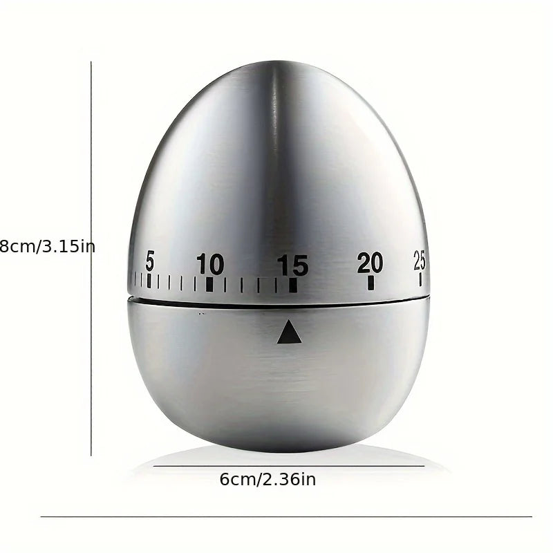1pc Egg-Shaped Mechanical Kitchen Timer, 60-Minute Countdown, Metal, No Electricity, Ideal for Baking, Cooking, Student Use.