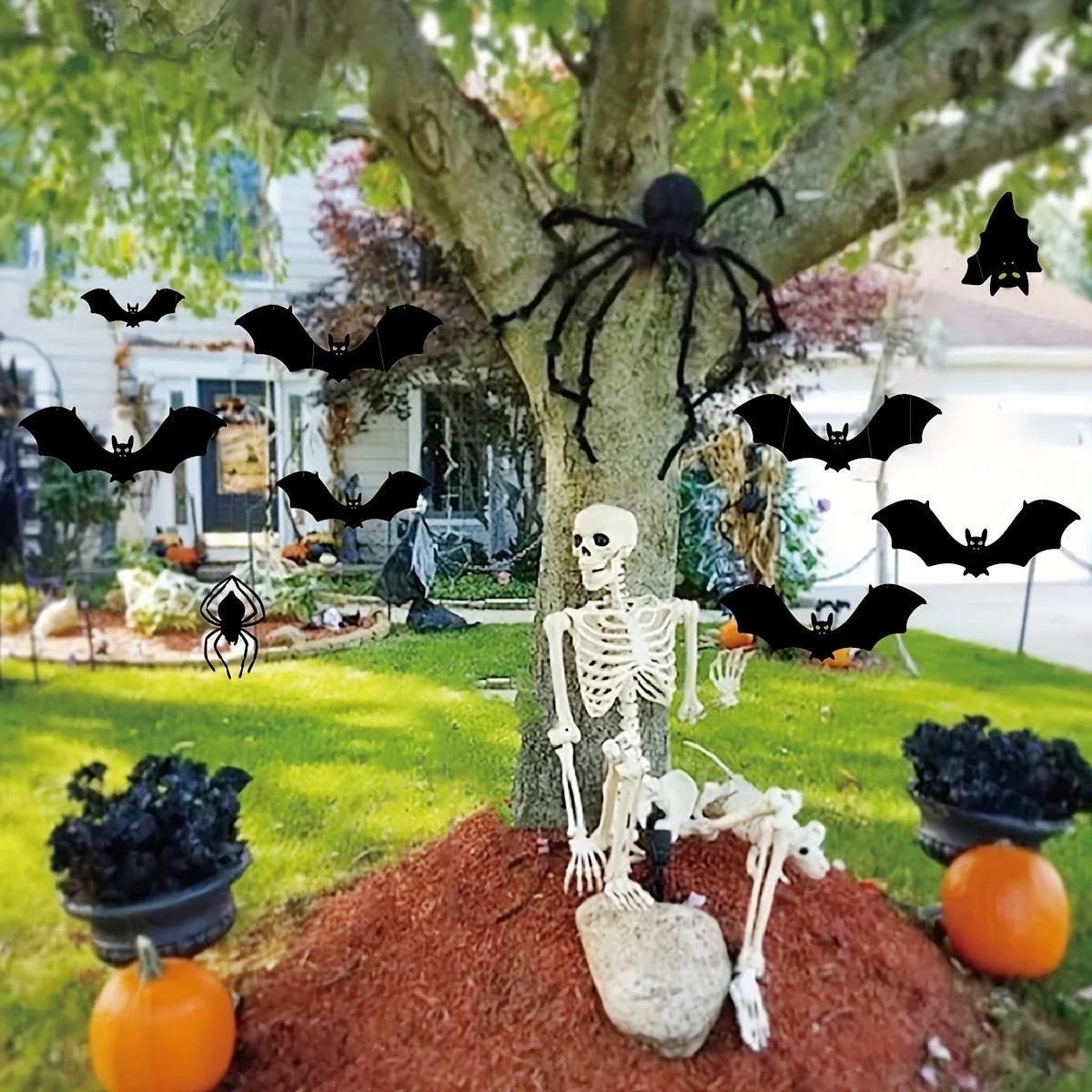 7-Piece Halloween Decoration Set - Ghost Bat and Glowing Eye Giant Spider - Party Yard! Holiday Horror Wall Pendant