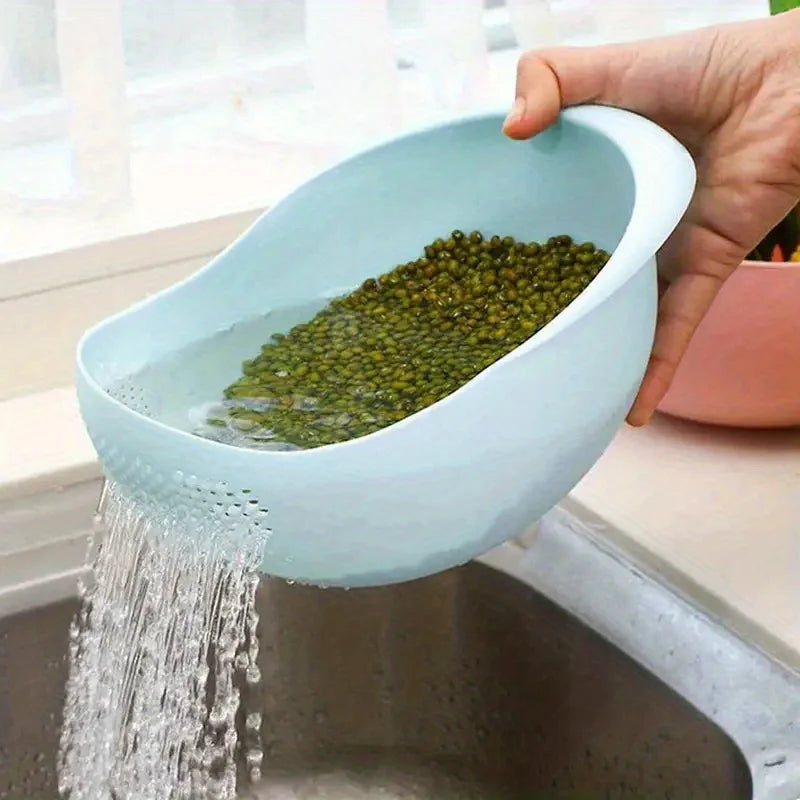 Set of 2 multifunctional kitchen washing baskets, food-safe plastic with drain holes, ideal for washing rice, veggies, fruits