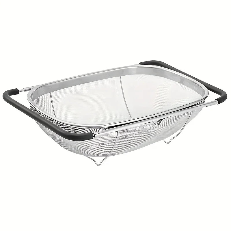 1pcs expandable stainless steel strainer with fine sieve & drain basket, perfect for vegetables & kitchen accessories