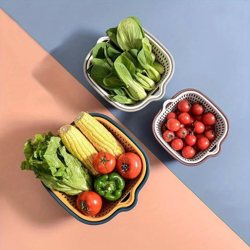6-piece set: double drain plastic filter baskets, reusable vegetable/fruit wash baskets, kitchen household filter