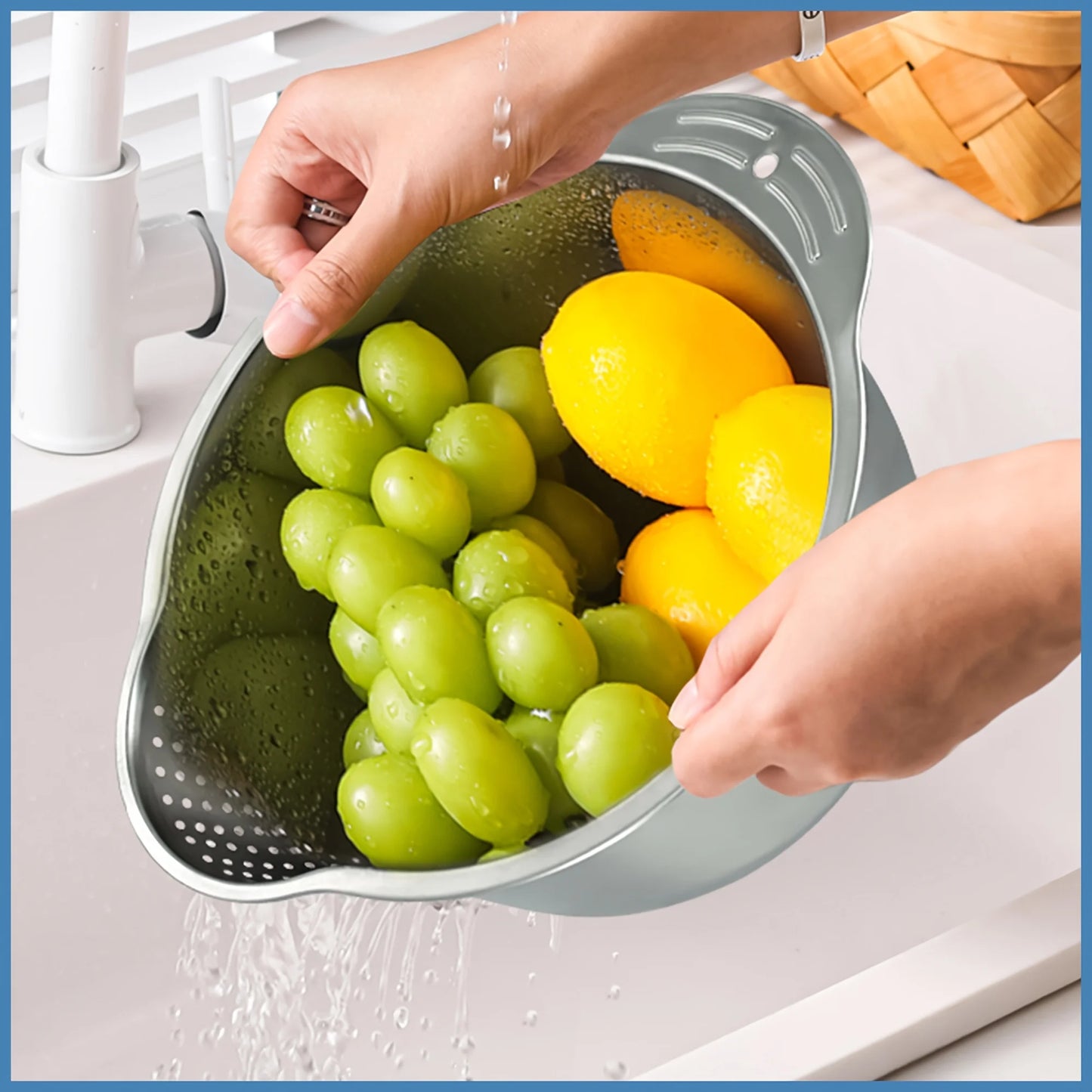 Stainless steel rice washing bowl, multi-function filter and kitchen filter for washing rice, vegetables and fruits