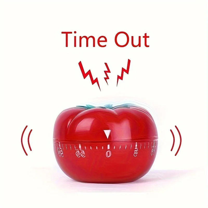 60-Minute Tomato-Shaped Kitchen Timer, Durable Plastic, Manual Countdown, Bright Red Design for Cooking and Baking.