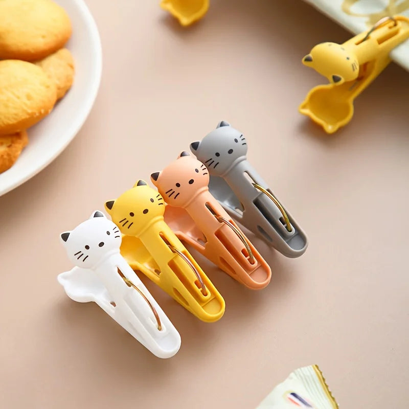 4pcs Cat-Shaped Bag Clips, Airtight Food Seal, Durable Plastic Snack Clamps, Cute Black/White Tabby Design, Decorative Kitchen