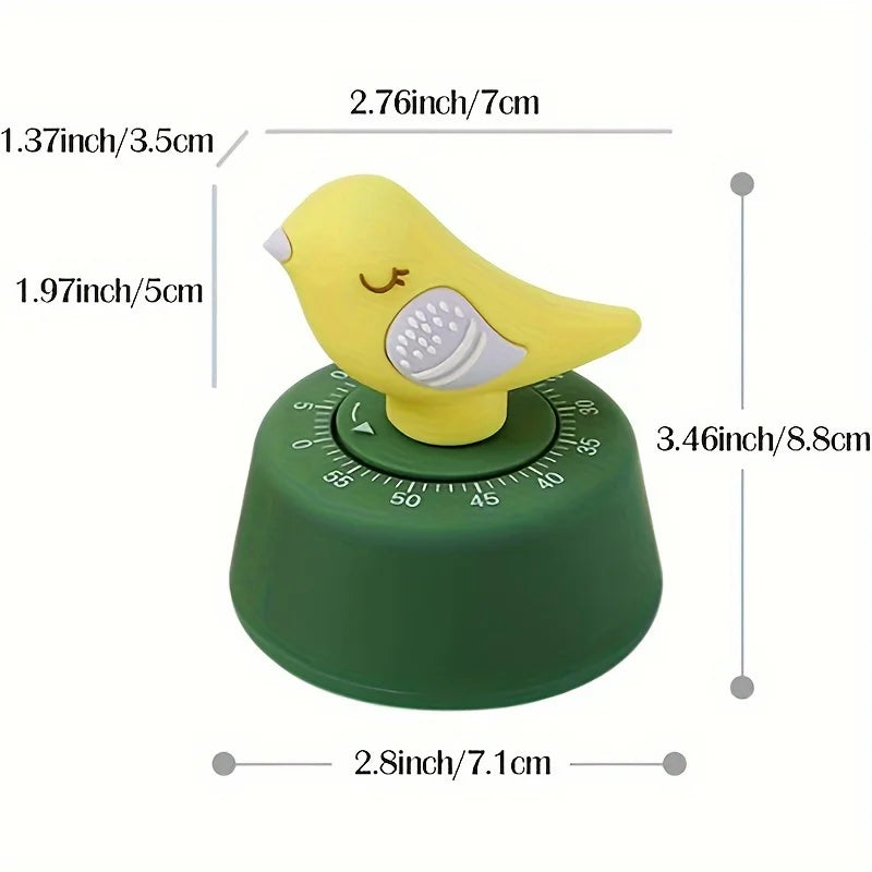 Bird-Shaped Mechanical Kitchen Timer, 60-Minute Winding, Cute Animal Design, Fun for Baking, Boiled Eggs, Kids Time Management