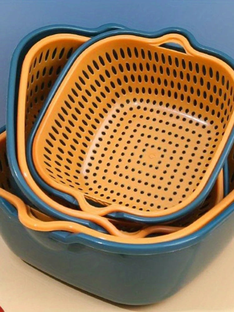 6-piece set: double drain plastic filter baskets, reusable vegetable/fruit wash baskets, kitchen household filter