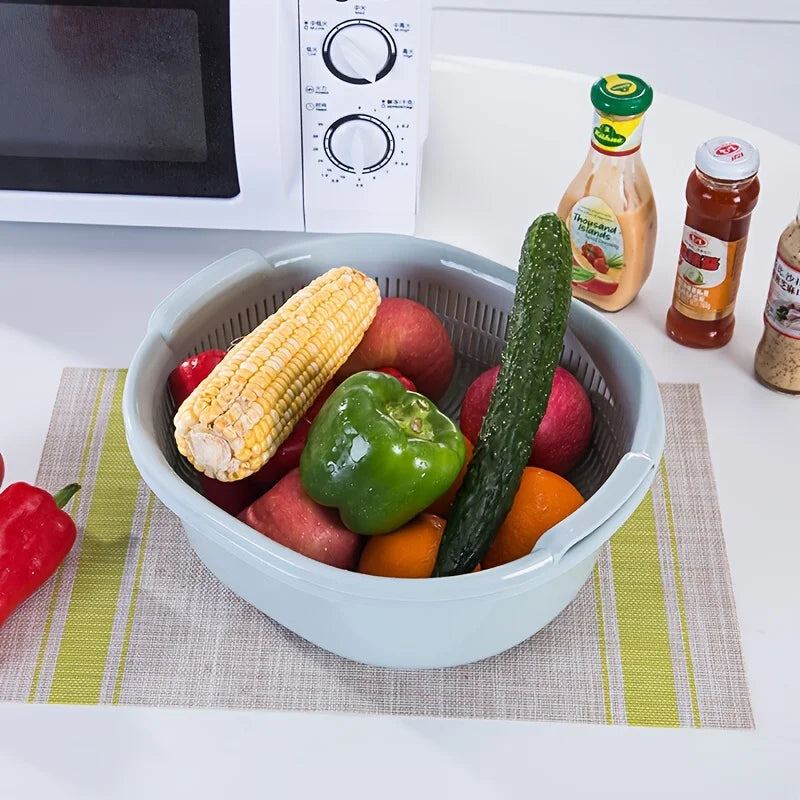 Home kitchen vegetable & rice washing basin, double-layer cleaning, multi-functional, easy-to-clean for fruits, veggies