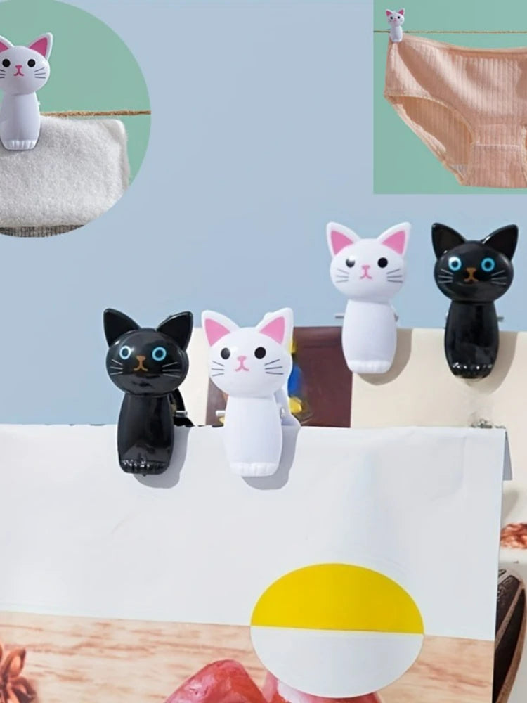 4pcs Cat-Shaped Bag Clips, Airtight Food Seal, Durable Plastic Snack Clamps, Cute Black/White Tabby Design, Decorative Kitchen