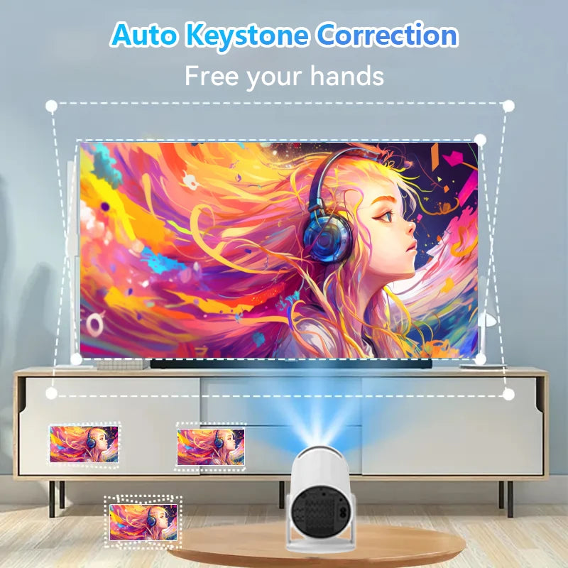 2025 New 4K Smart Android Projector - 180 ° Rotating Stand + Auto Keystone, Home/Office/Camping All-In-One - Wifi/Bluetooth Dual