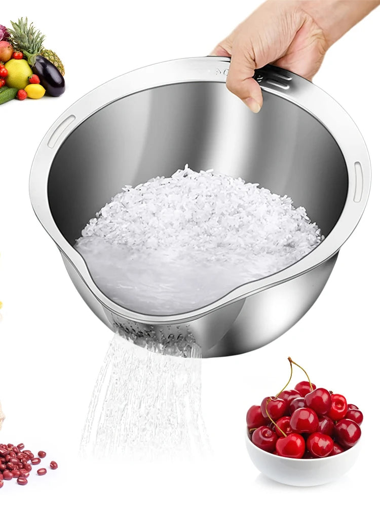 Stainless steel rice washing bowl, multi-function filter and kitchen filter for washing rice, vegetables and fruits