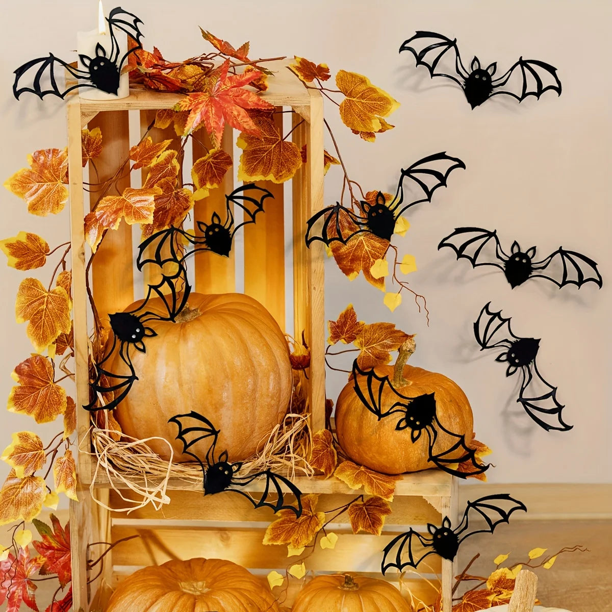 A set of twelve Halloween 3d three-dimensional bats creative wall stickers, simple decorative stickers on the background wall