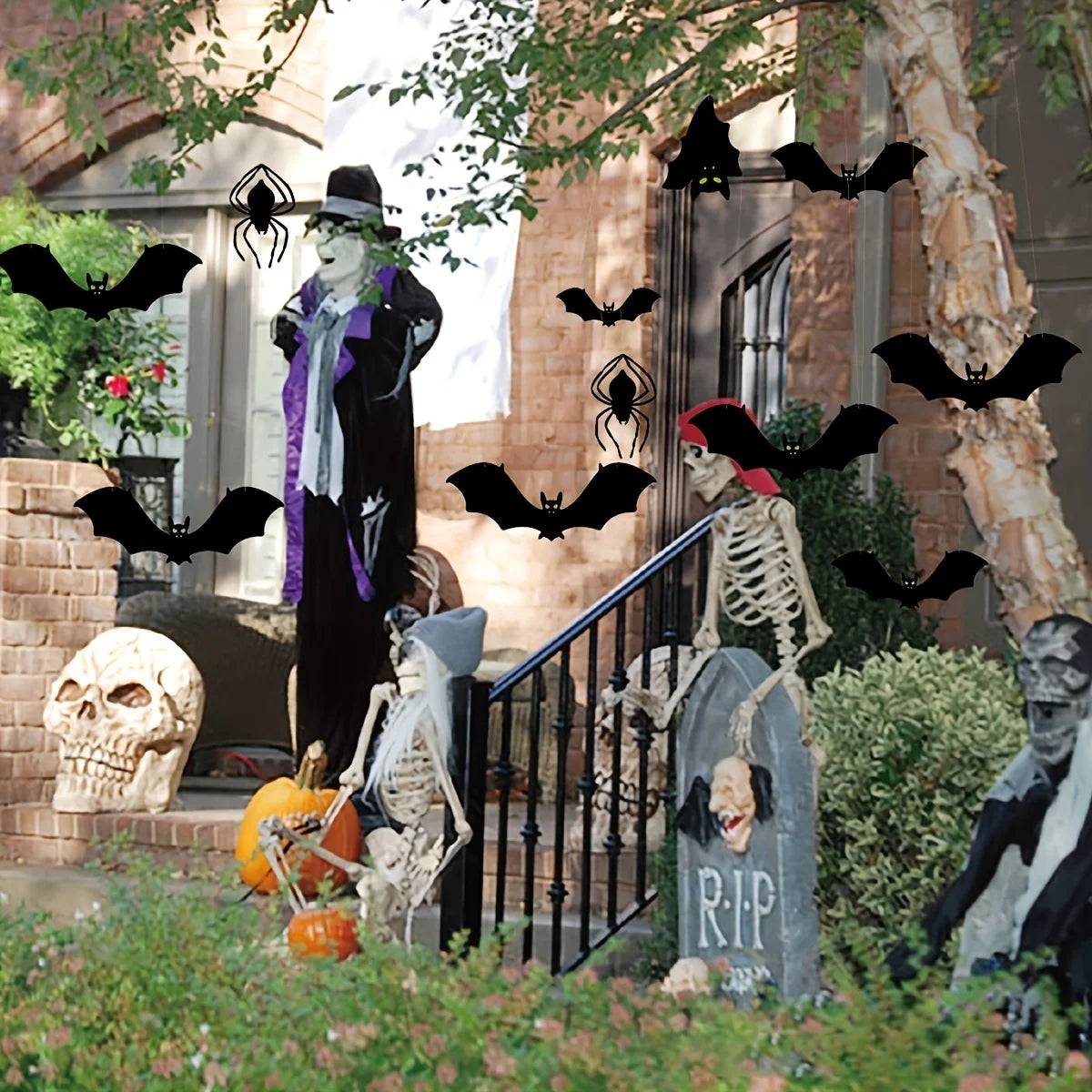 7-Piece Halloween Decoration Set - Ghost Bat and Glowing Eye Giant Spider - Party Yard! Holiday Horror Wall Pendant