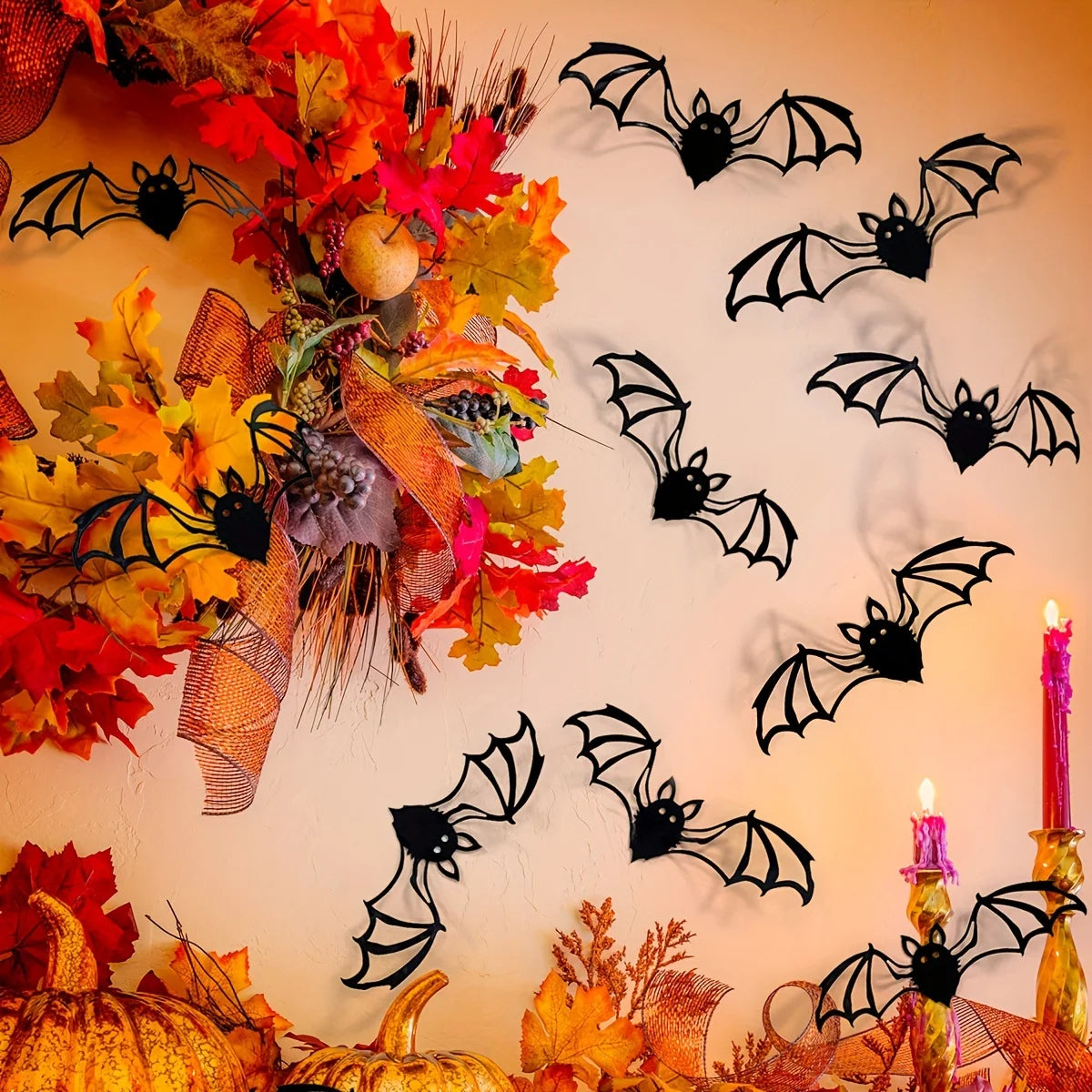 A set of twelve Halloween 3d three-dimensional bats creative wall stickers, simple decorative stickers on the background wall