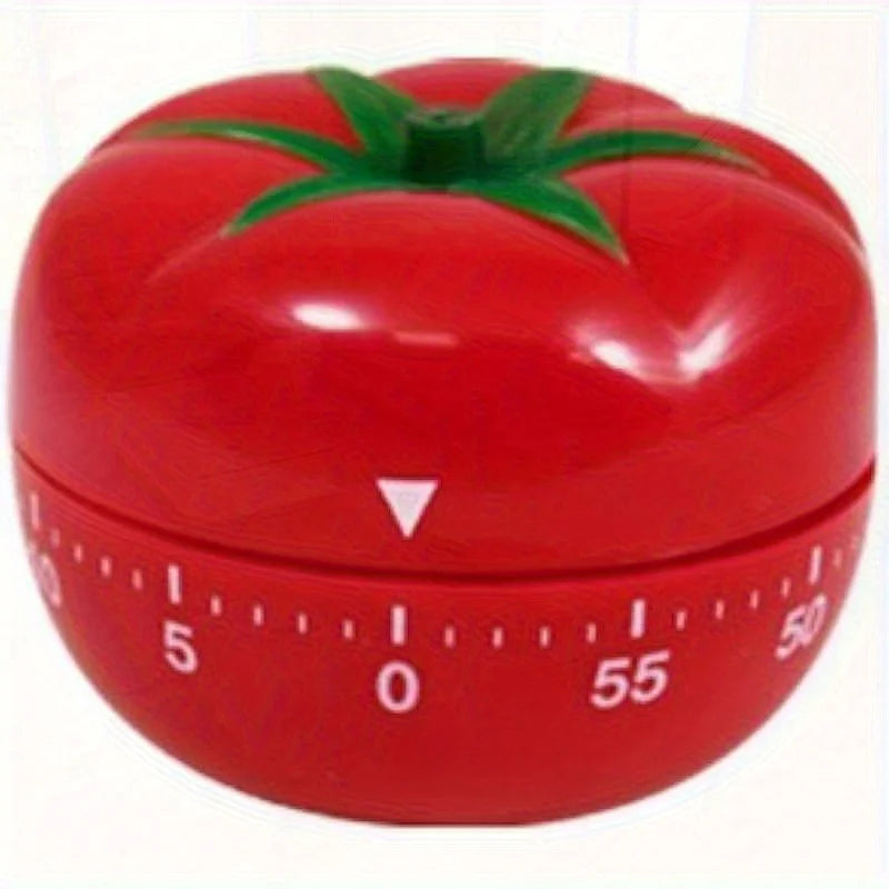 60-Minute Tomato-Shaped Kitchen Timer, Durable Plastic, Manual Countdown, Bright Red Design for Cooking and Baking.