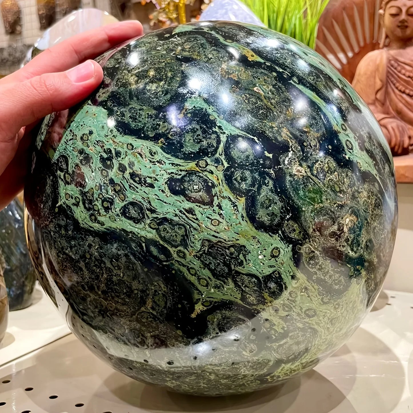 1pc Large Elegant Kambaba Jasper Sphere, Polished Stone Ball For Home Decor And Gift, Reiki Healing Gift