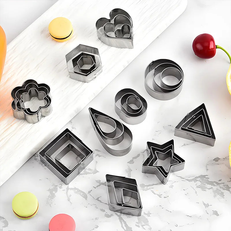 Stainless Steel Geometric Cookie Cutters - Fondant & Dough Mold Set for Baking, Crafts, and DIY Projects