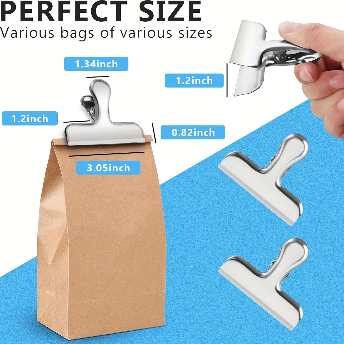 20pcs Silver Chip Clips - Strong Hold for Chips, Snack Bags, Fridge & Whiteboard | Kitchen & Office Organization, Food Bag Clips