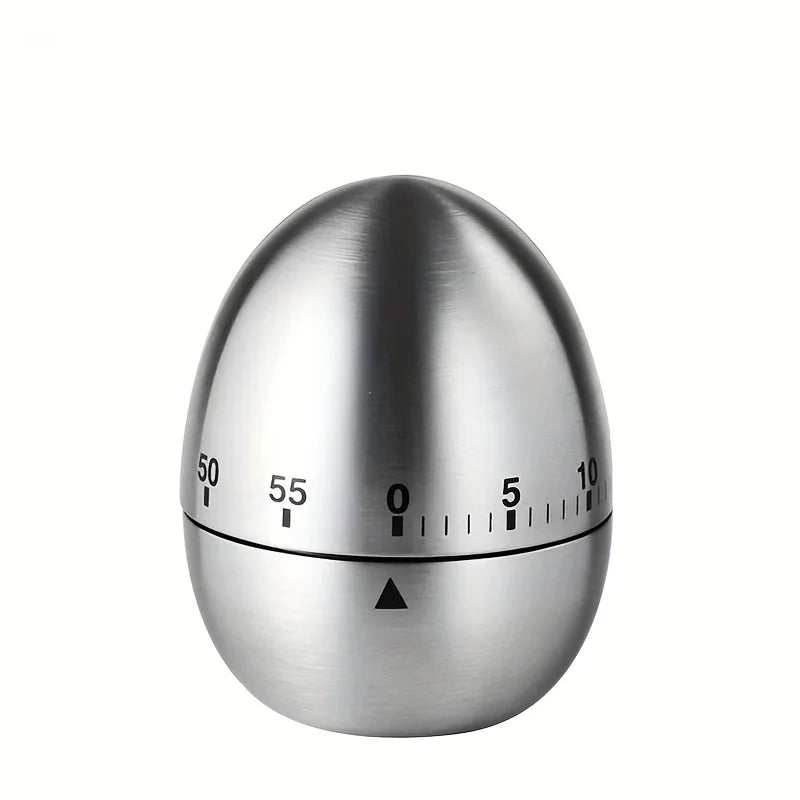 1pc Egg-Shaped Mechanical Kitchen Timer, 60-Minute Countdown, Metal, No Electricity, Ideal for Baking, Cooking, Student Use.